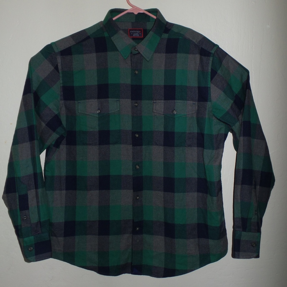 Untuckit Plaid Flannel Green Long Sleeve Shirt XL